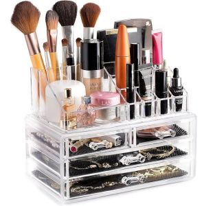 Makeup and Jewelry Storage Organizer, 4 Drawers - Clear